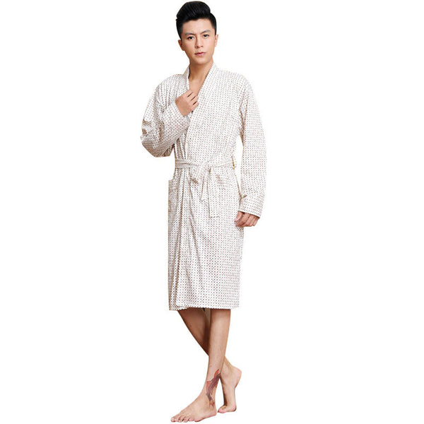Thin Long Sleeve Plaid Bath Robe